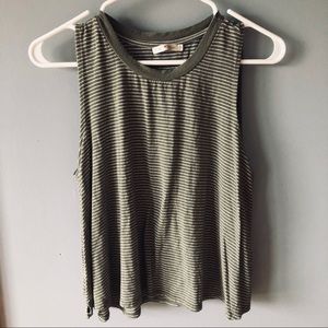 Olive green striped cropped tank top